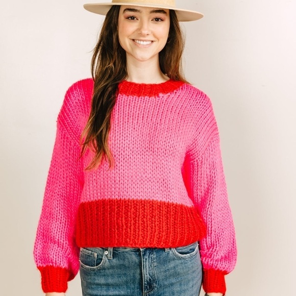 Crimson Red and Hot Pink Knit Womans Sweater. Size Small NWT - Picture 3 of 8